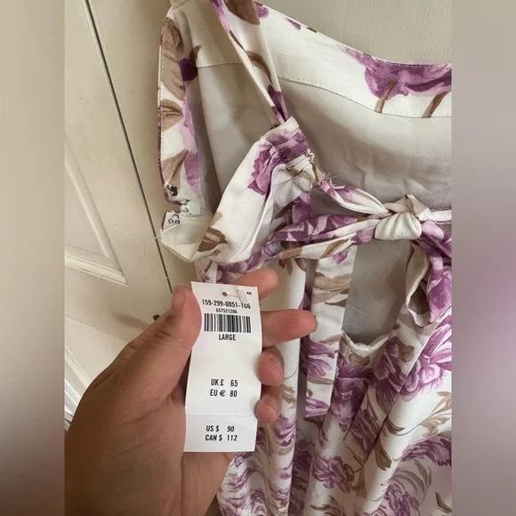 Abercrombie & Fitch Floral Midi Dress Bow Back Pink Cream Size Large NWT - Picture 8 of 9